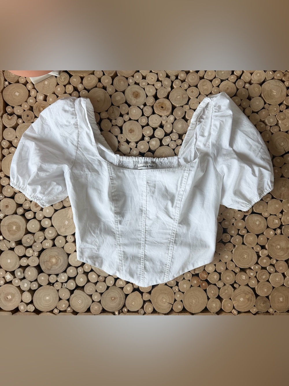 Abercrombie & Fitch White Puff-Sleeve Crop Top